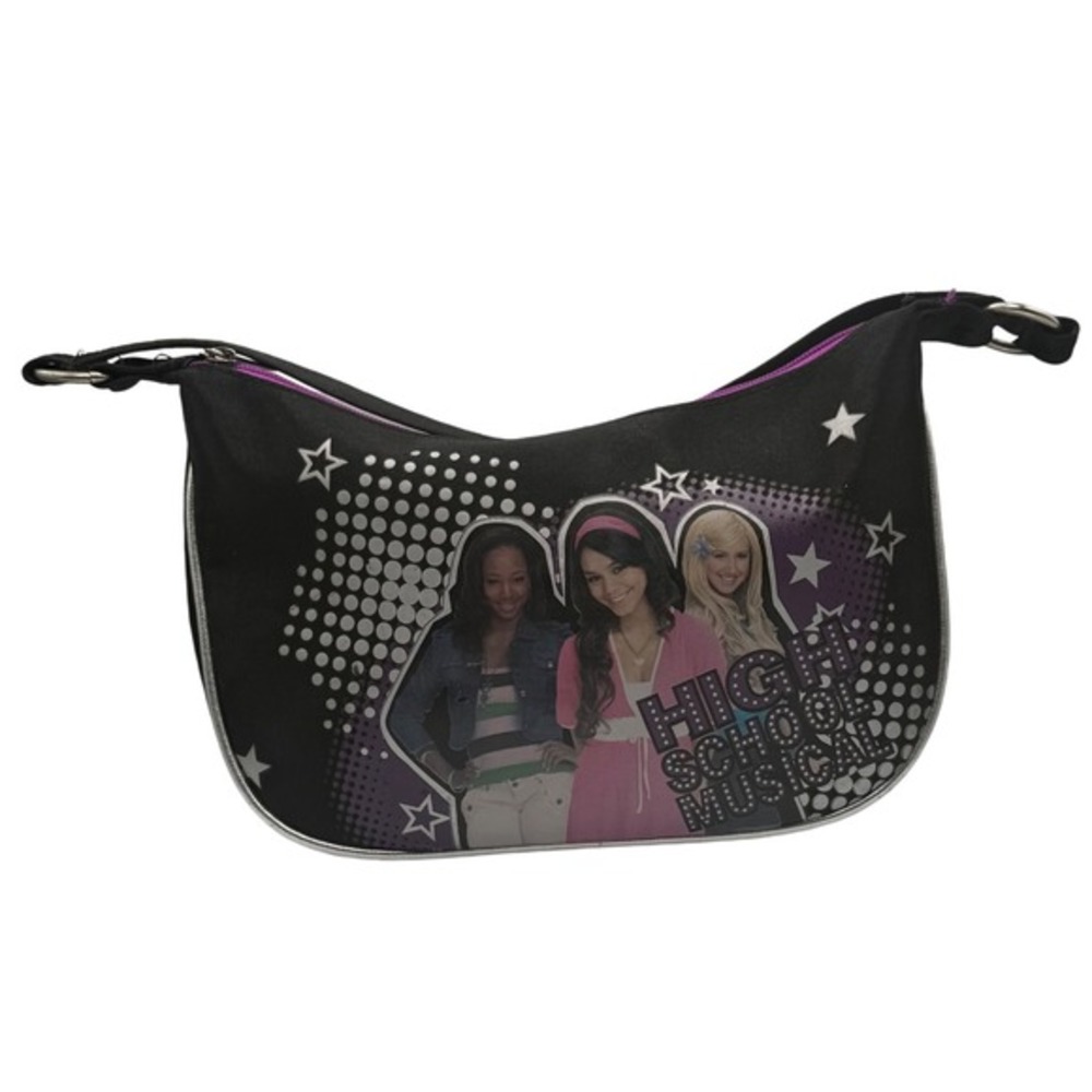 VTG High School Musical Black Shoulder Bag Silver Trim Baguette Camera‎ Purse